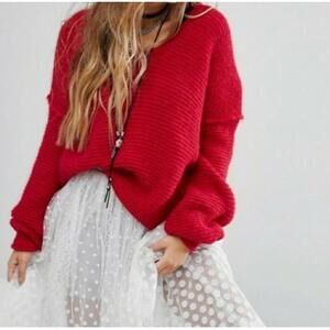 Free People all mine Womens Size M Pink Wool Sweater V-Neck Oversized Knitted